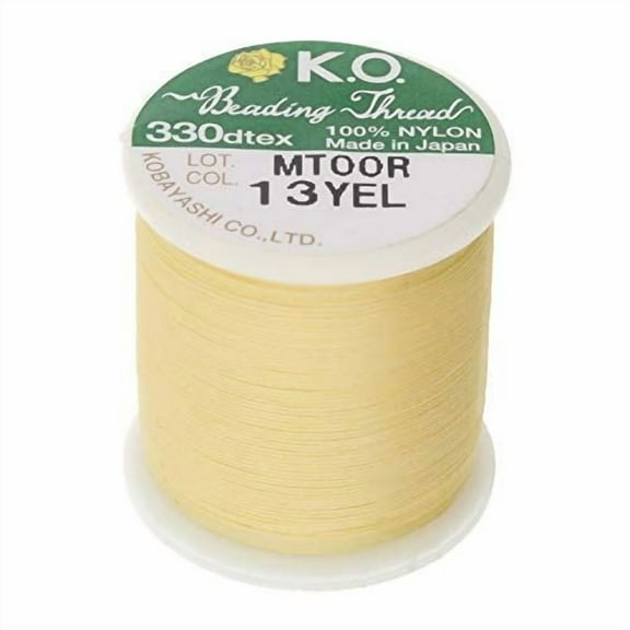 The Beadsmith KO Nylon Beading Thread, Yellow Color, Japanese Pre-Waxed 100% Nylon, 330TEX, Tangle Resistant Knotting Cords, 50m /55 yds Spool, Use for Seed Bead Projects, Loom Work & Bead Weaving