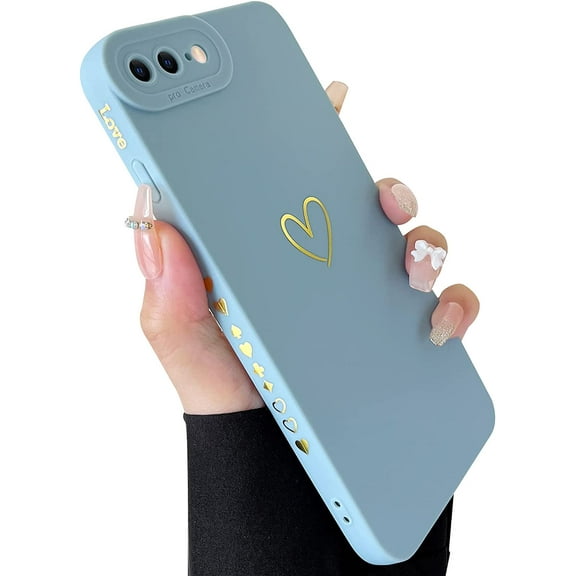 Compatible with iPhone 7 Plus Case, iPhone 8 Plus Case Luxury Gold Heart Pattern Soft Liquid Silicone Shockproof Case for Women Girls Side Cute Plated Heart Pattern Slim Case (Wine Red)