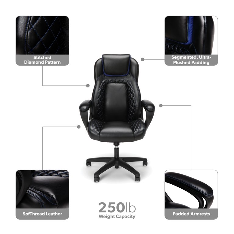 Ofm essentials collection racing style shop softhread leather high back office chair