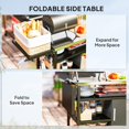 thumbnail image 4 of Outdoor BBQ Stand with Foldable Side Table, Stainless Steel Pizza Oven Cart with 3 Shelves, Wheels and Hooks, Black Metal Grill Station for Patio and Garden, 50" W x 20.1" D x 33.1" H, 4 of 7