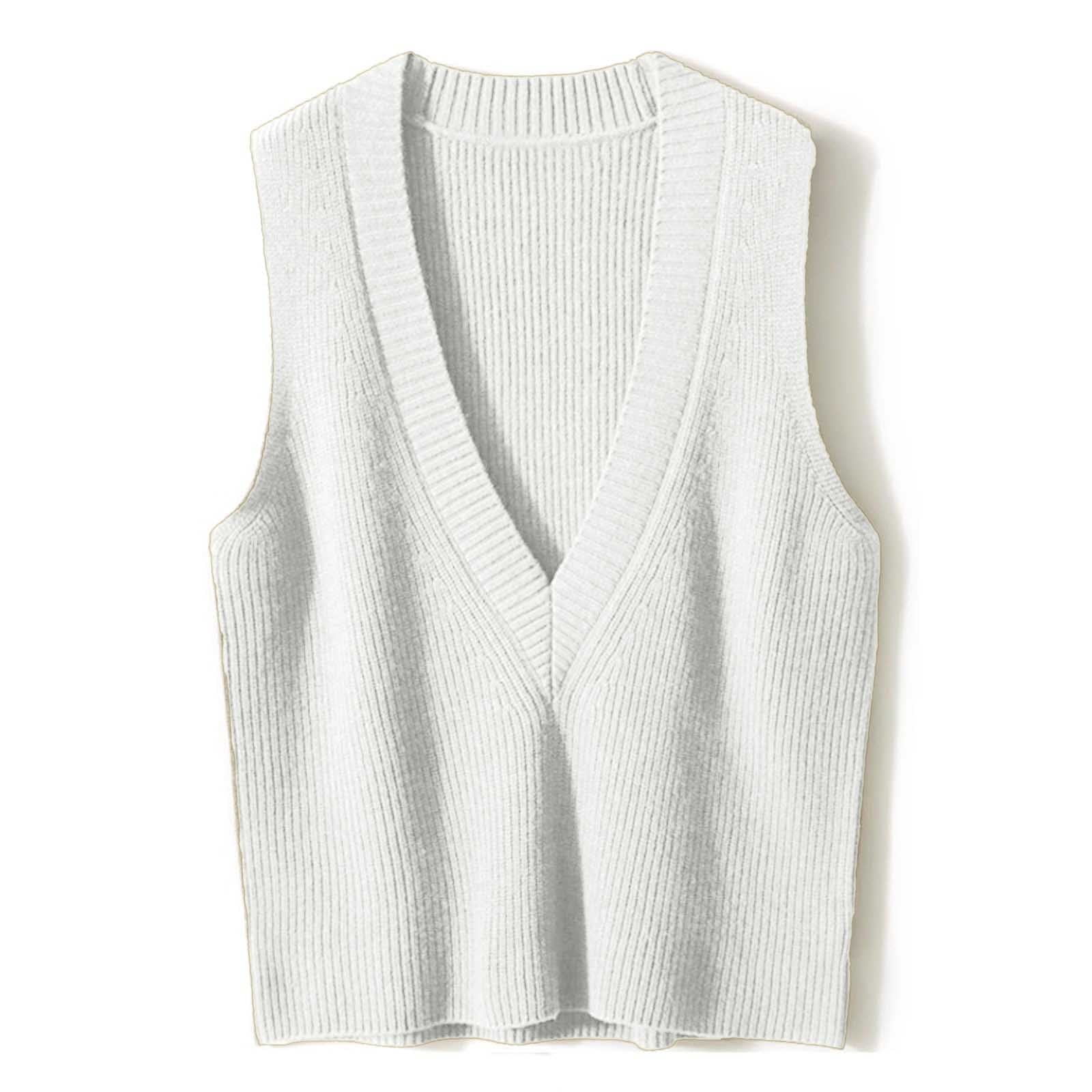 JIANJIA Sweaters For Women Solid Color V Neck Sleeveless Vest