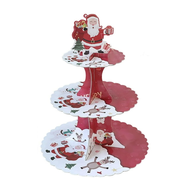 REZUOFI 1 Pcs Christmas Dessert Stand 3-Tier Santa Tree Design Disposable Paper Display Tray for Holiday Party Buffet Table Decoration