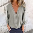 thumbnail image 5 of Taqqpue Womens Linen Shirts Casual Solid Color Short Sleeve V Neck Button Down Shirt Textured Collared Summer Work Dress Blouse, 5 of 7