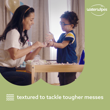 WaterWipes Sensitive+ Baby & Toddler Wipes, 3-In-1 Cleans, Cares, Protects, 99.9% Water, Textured Clean, Unscented & Hypoallergenic, 9 Packs (540 Wipes)