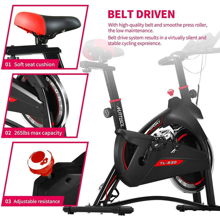Murtisol Indoor Cycling Stationary Bike Belt Drive Exercise Bike with 18 LBS Flywheel Adjustable Seat Handlebar LCD Display 242lbs Weight Capacity Home Gym Use Walmart