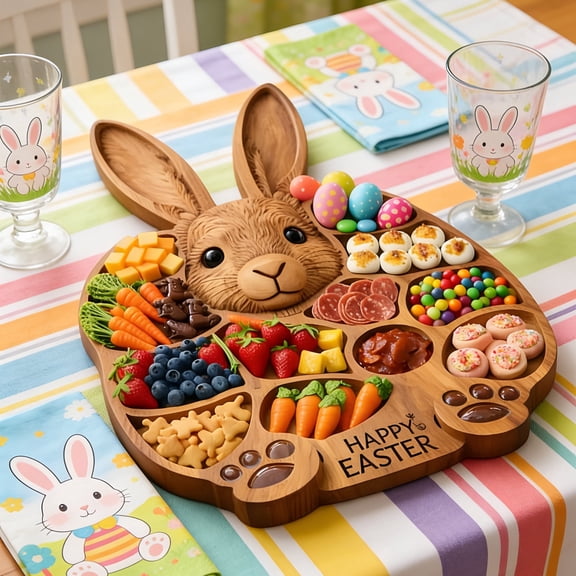 Easter Bunny Wooden Charcuterie Board, Rabbit Wooden Deli Board, Cute Rabbit-Shaped Serving Platter, Bunny Snack Tray, for Holiday, Kitchen, Decor