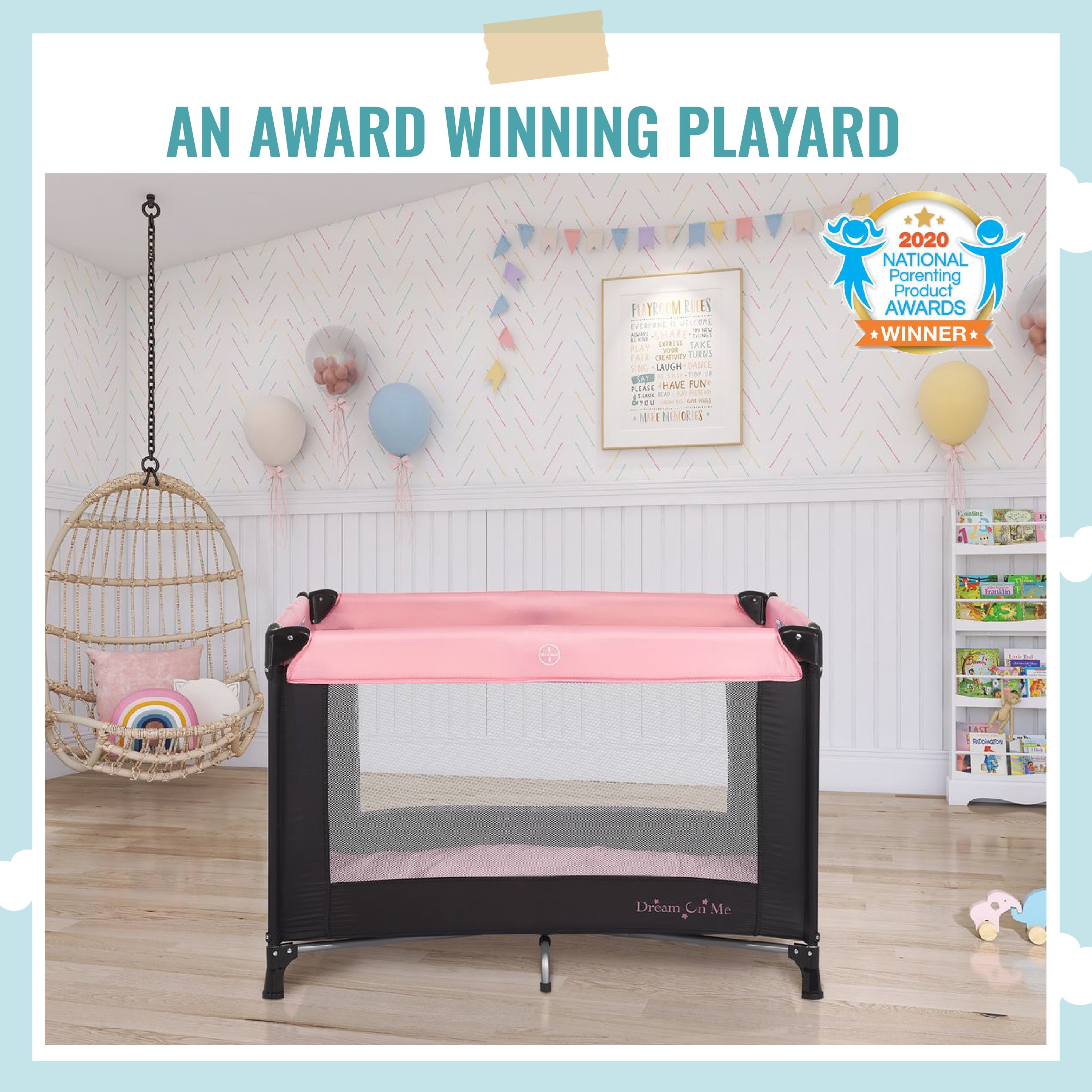 Dream on Me Nest Portable Play Yard with Carry Bag and Shoulder Strap, Pink, Unisex