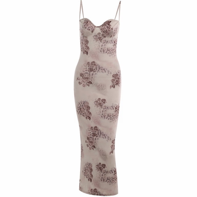 Gibobby Vestido sexy para fiesta Vestido de colección de cintura ajustada con temperamento de mujer con estampado de leopardo y estampado de flores(Caqui,CH)
