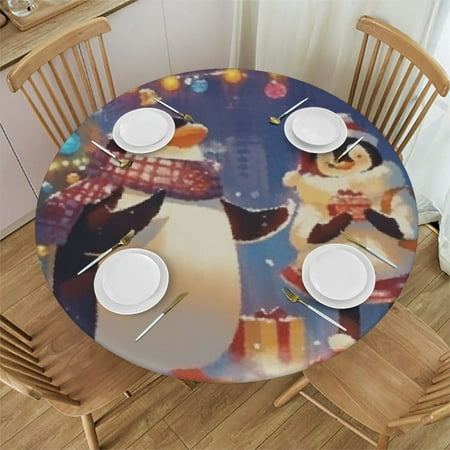 

SHERONV Penguins Snow Christmas Round Tablecloth 100% Polyester Waterproof Table Cover Stain-Resistant Ideal for Indoor Outdoor Restaurants Weddings Parties 46 -50