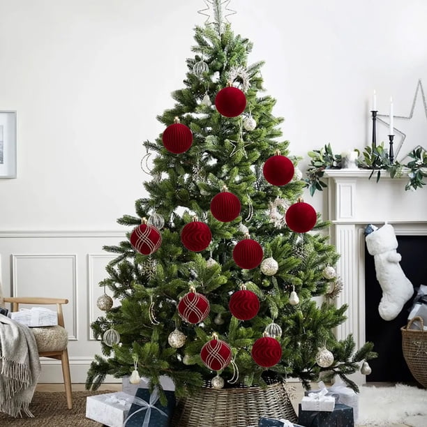 Set de adornos navideños Pack de 12 bolas flocadas | Decoraciones colgantes de árbol de Navidad de terciopelo multicolor de 6 cm | Diseño retro duradero para el hogar, ventanas, decoración navideña