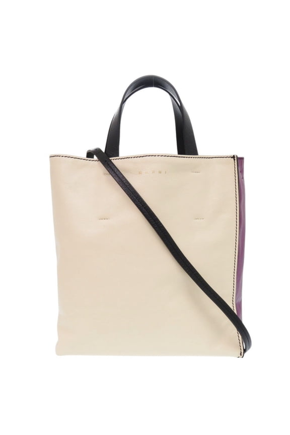 Pre-Owned Marni 2-Way Museo Leather Tote Bag in Beige/Purple (1703) (Good)