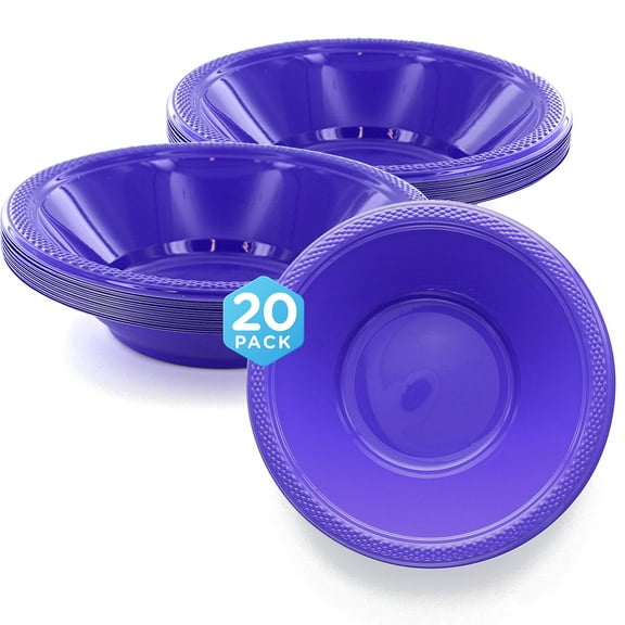 Plastic Bowls Disposable, Purple Plastic Cereal Bowls, 12 Oz Small Plastic Bowls for Serving Popcorn, Soup, Salad, Party Supplies, Pack of 20 - By SparkSettings