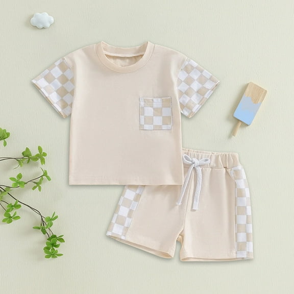Toddler Baby Boy Summer Clothes Short Sleeve T-Shirt Tops Elastic Waist Shorts Sets Toddler Boy Outfits