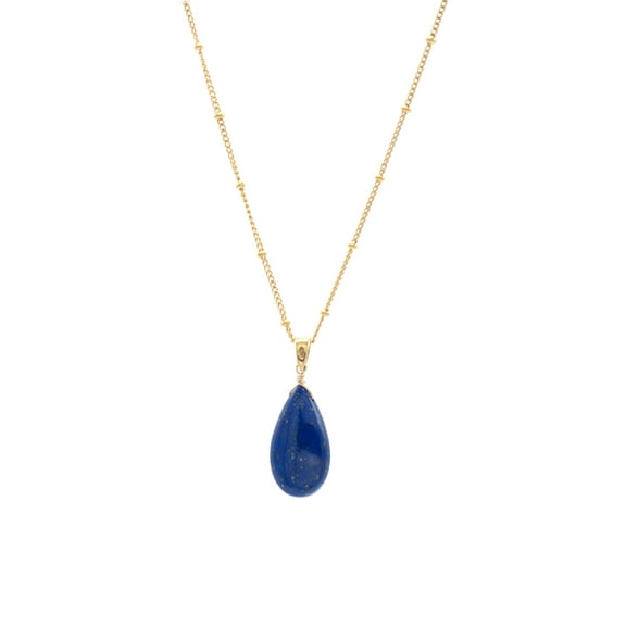 1160 Jewelry 14k Gold-Filled Satellite Chain Necklace with Smooth Teardrop Lapis Lazuli Pendant, 18" for Men, Women, and Friends