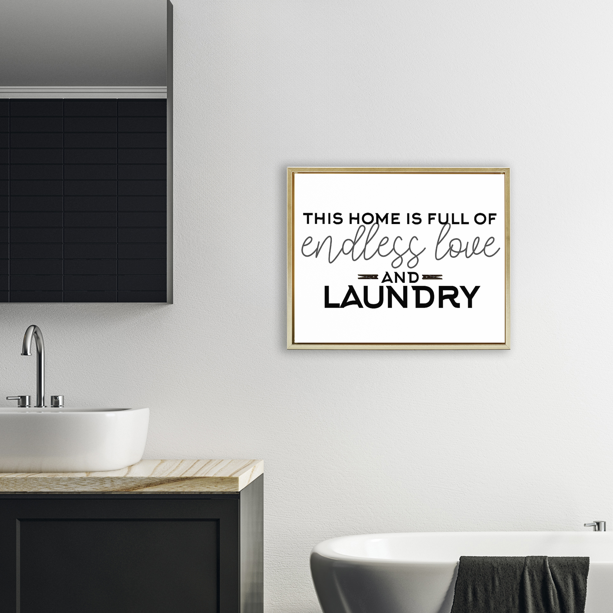 Endless Love & Laundry Minimal Gold Framed Floater Canvas Wall Art, design by Kim Allen