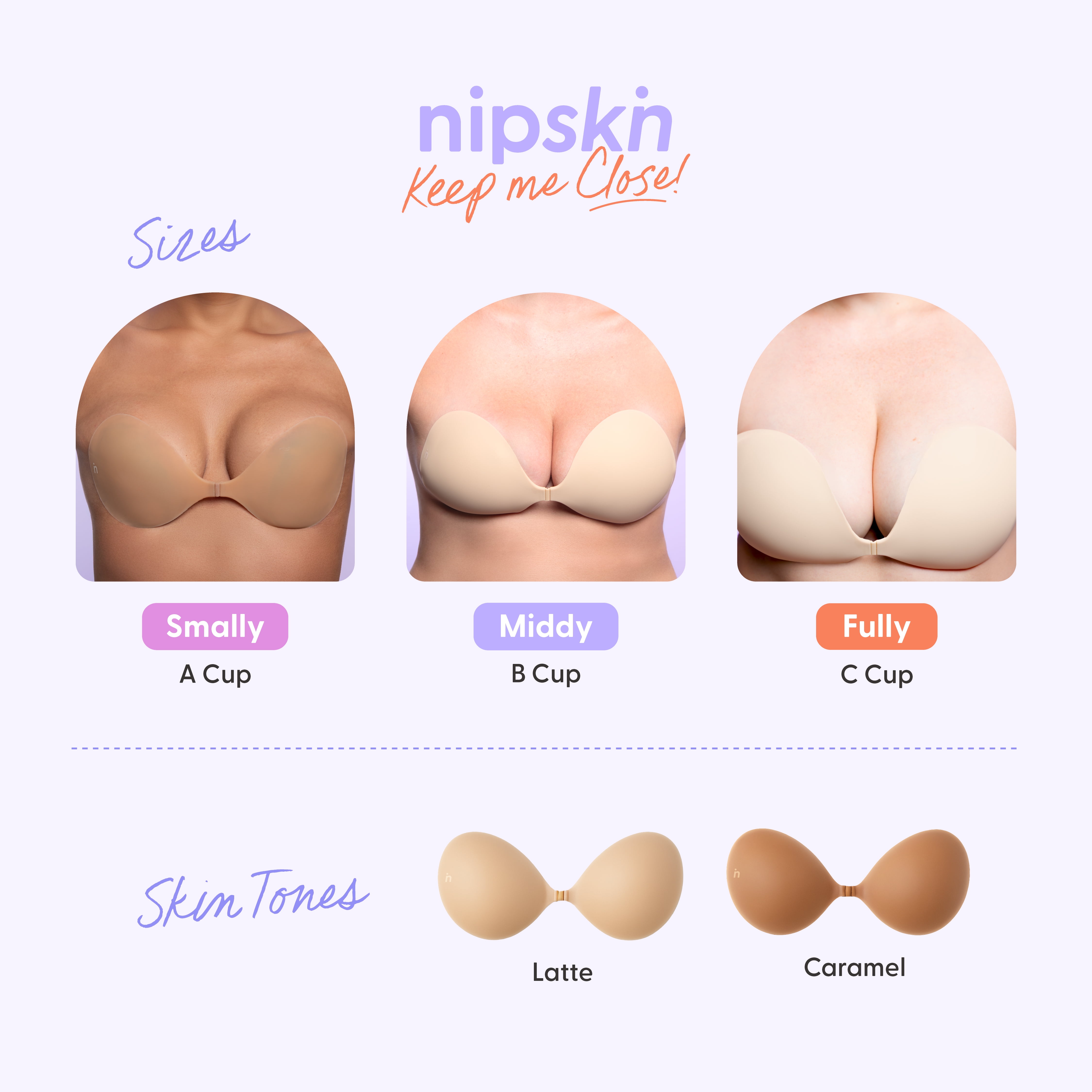 Nipskin Reusable Adhesive Bra for Women, Strapless Silicone Push-Up Bra for Shape and Support, Latte C
