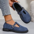 thumbnail image 3 of FRSASU Women's Dress Flats Ballet Low Wedge Round Toe Ankle Strap Comfortable Casual Business office Work Flats Shoes Blue, 3 of 7