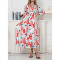 thumbnail image 6 of Women Long Sleeve Dress Casual Print V Neck Boho Party A-Line Dress for Beach Cocktail Club Streetwear, 6 of 10