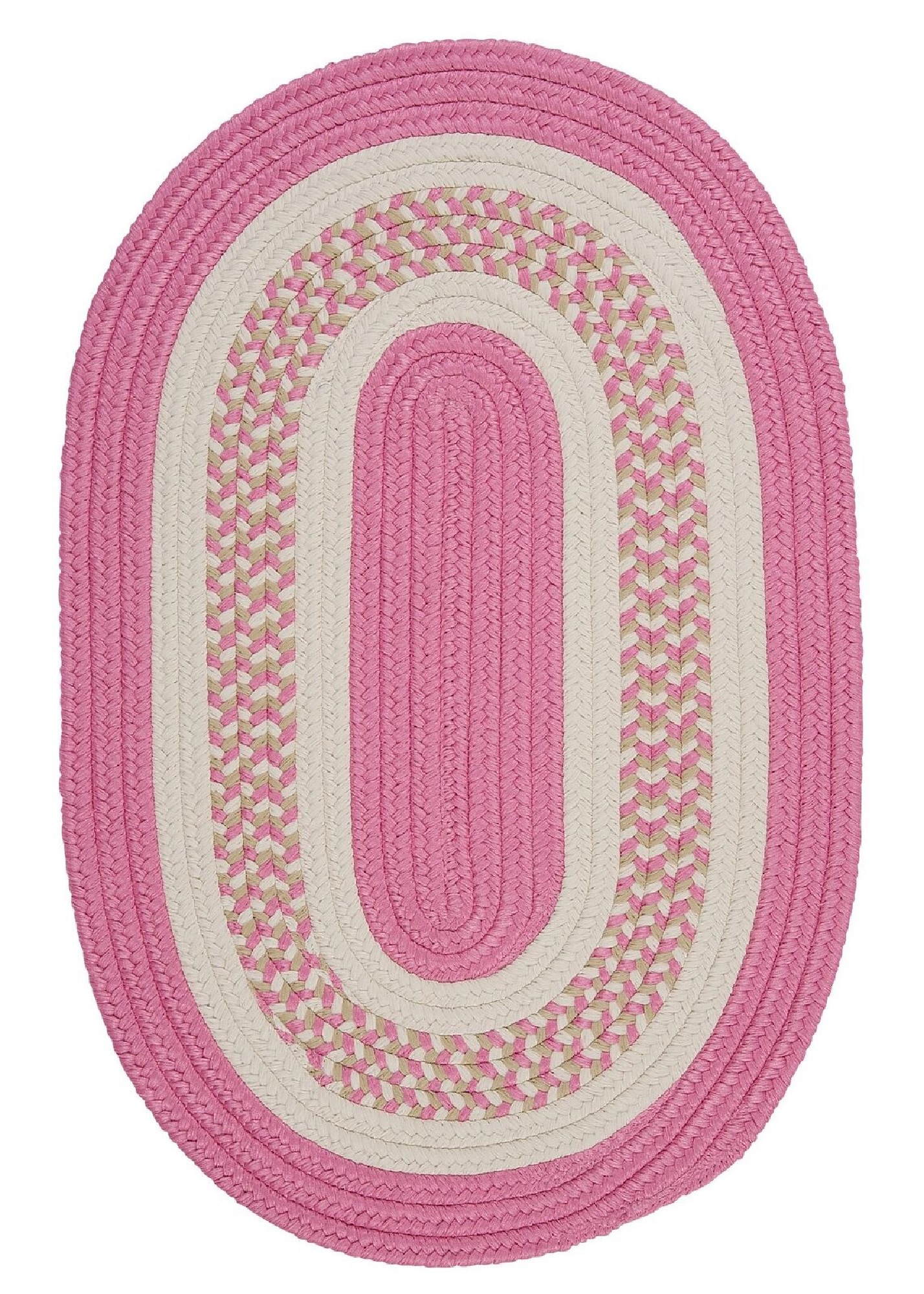 7' Pink And White Round Handmade Braided Area Throw Rug
