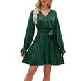 thumbnail image 1 of xiaxaixu Robe de Grossesse Décontractée d'Automne pour Femmes Couleur Unie Manches Longues Col en V Robe Plissée avec Ceinture, 1 of 8