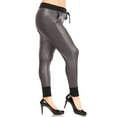 thumbnail image 2 of Women's Plus Size Comfy Casual Faux Leather Side Pockets Drawstring Solid Leggings Pants, 2 of 4