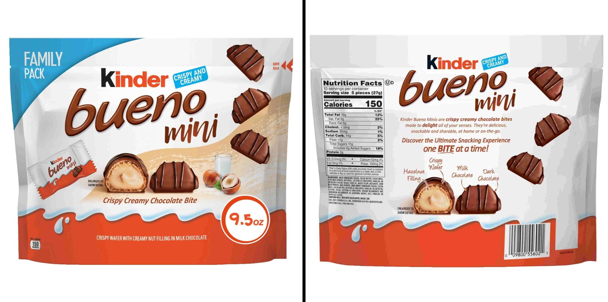 Kinder Bueno Mini Crispy Creamy Chocolate Bites & Hershey's Kisses Milk Chocolate Almonds Family Pack