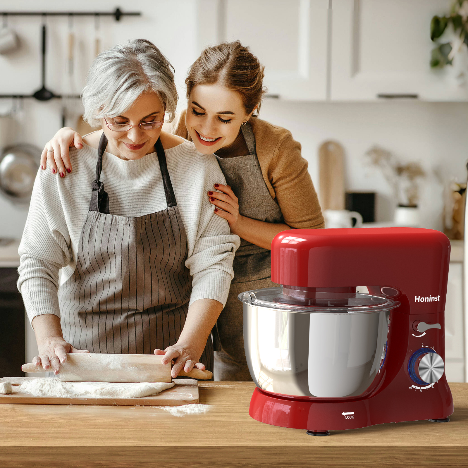 Honinst 6 QT Stand Mixer, Lightweight 10+P Speeds with Tilt-Head Electric Mixer, Kitchen Mixer with Dough Hook, Whisk, Beater, Bowl for Baking, Cake and Most Home Cooks