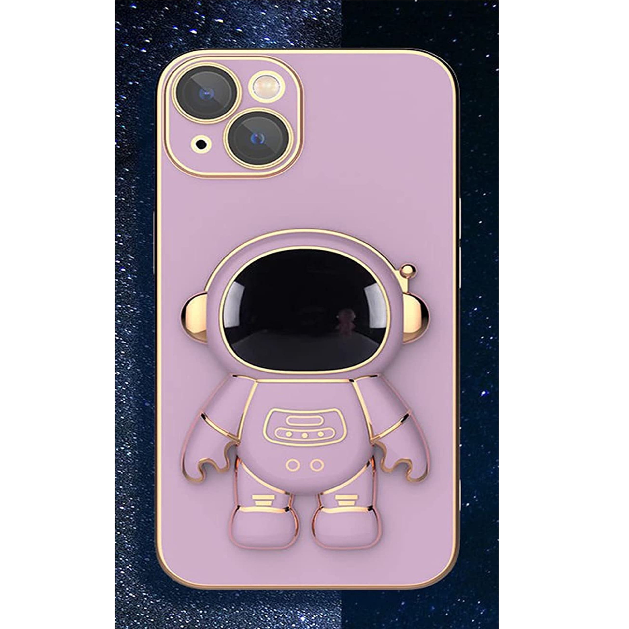 Cute Astronaut Phone Case for iPhone 14 11 12 13 Pro Max Pro Designer Phone  Cover for Women Men,with Hidden Stand Case,Purple 