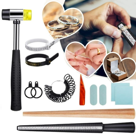 11 Pack Ring Sizer Mandrel Measuring Tool Steel Ring Sizing Gauge Sizers Set Rubber Jeweler's Mallet Hammer Metal Finger Size Stick Wire Wrap Rings Tools Jewelry Making Kit (Size 1-13 )