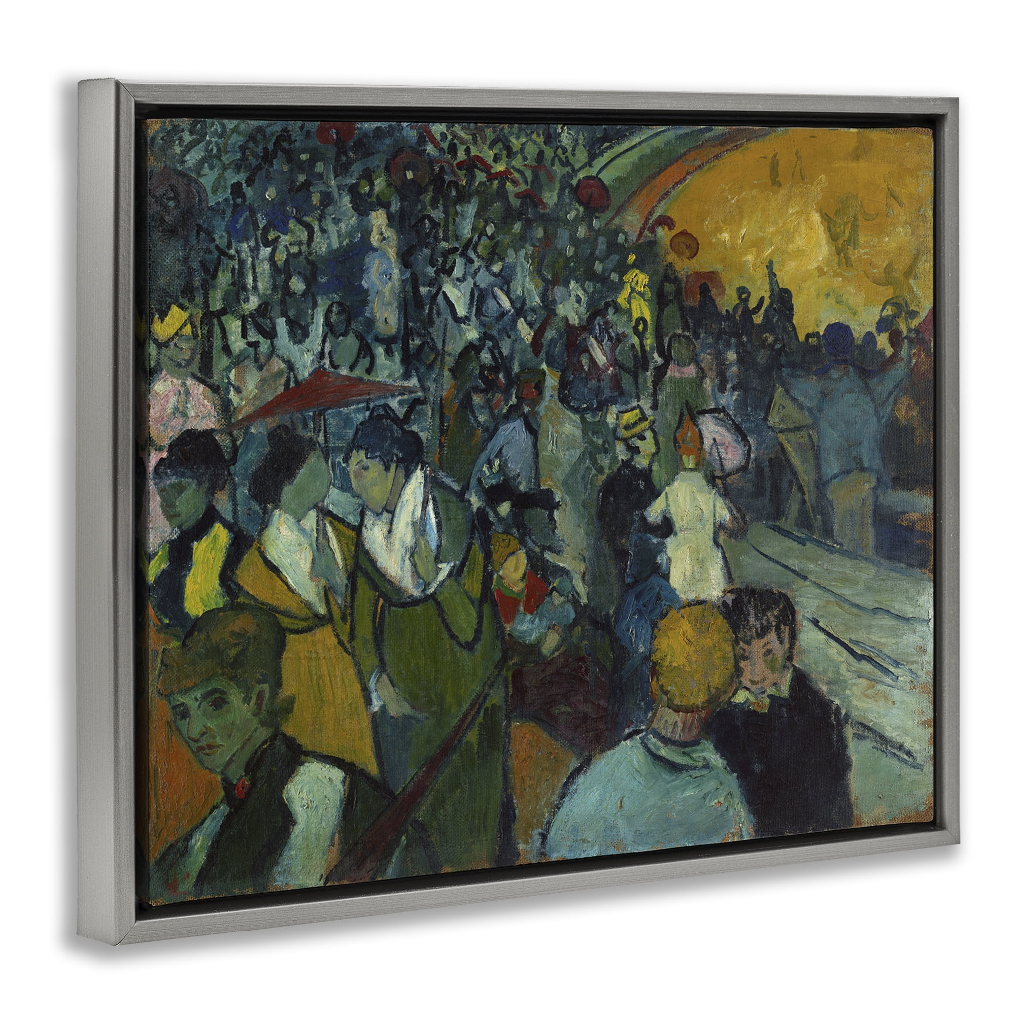 Stupell Industries Classical Van Gogh Arena People Painting Gray Floater Framed Canvas Art Print Wall Art, 31 x 25