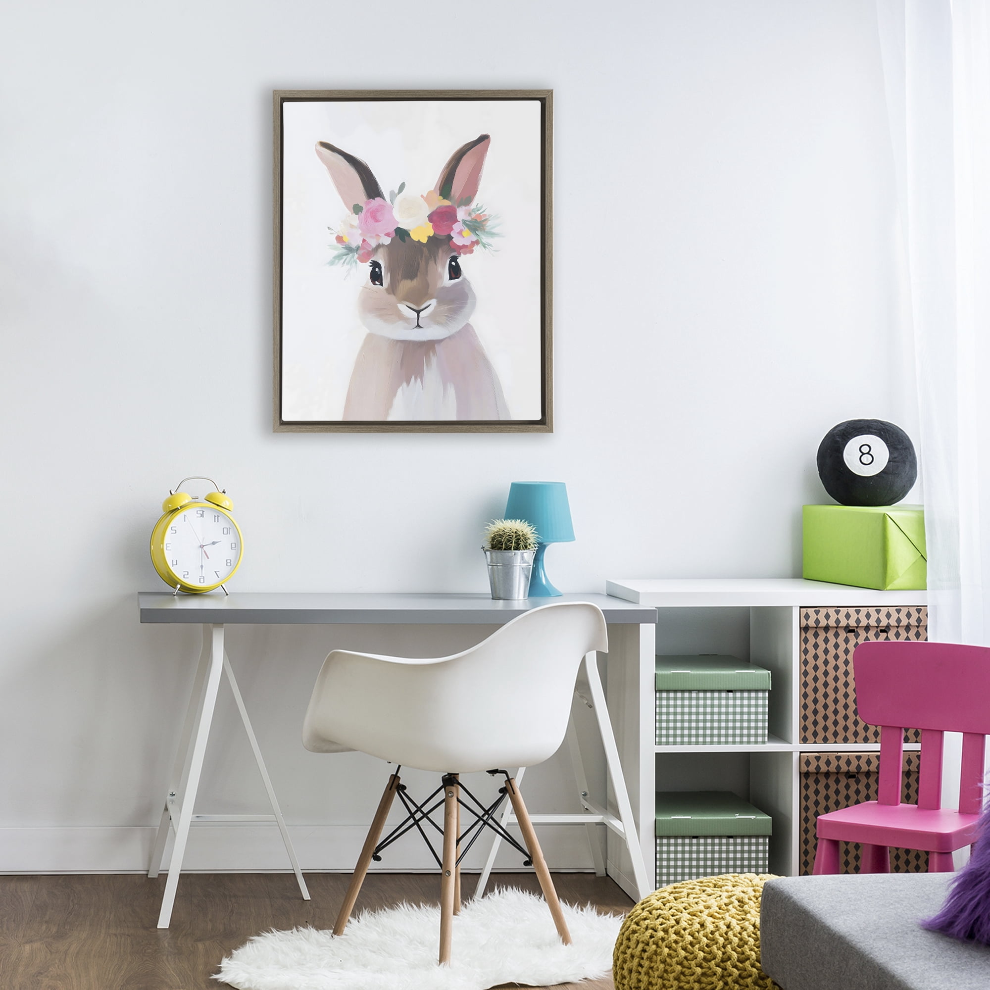 Stupell Industries Flower Crown Rabbit Brown Framed Floater Canvas Wall Art, design by The Prints Vibe