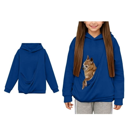 Girls Boys Dog Pouch Hoodies Pet Sling Hoodie Long Sleeve Pullover Dog Pocket Hoodie Fall Clothes 3-4 Years