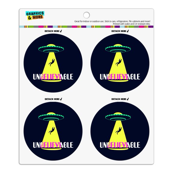 Unbelievable Alien Believe UFO Flying Saucer Refrigerator Fridge Locker Vinyl Circle Magnet Set