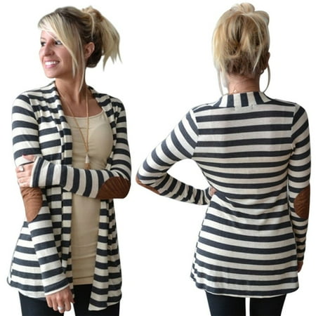 - Women Winter Long Sleeve Casual Stripe Pattern Lady Cotton Coat Cardigan