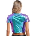 thumbnail image 4 of Camiseta de manga corta con cuello redondo metálico brillante para mujer, Top corto con brillo brillante, Top de baile en barra, trajes Rave a la moda, ropa para discoteca, 4 of 5