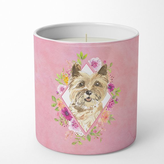 Carolines Treasures CK4250CDL Cairn Terrier Soy Candle 10 oz Decorative Gift Scented Soy Candles for Home Pink Flowers