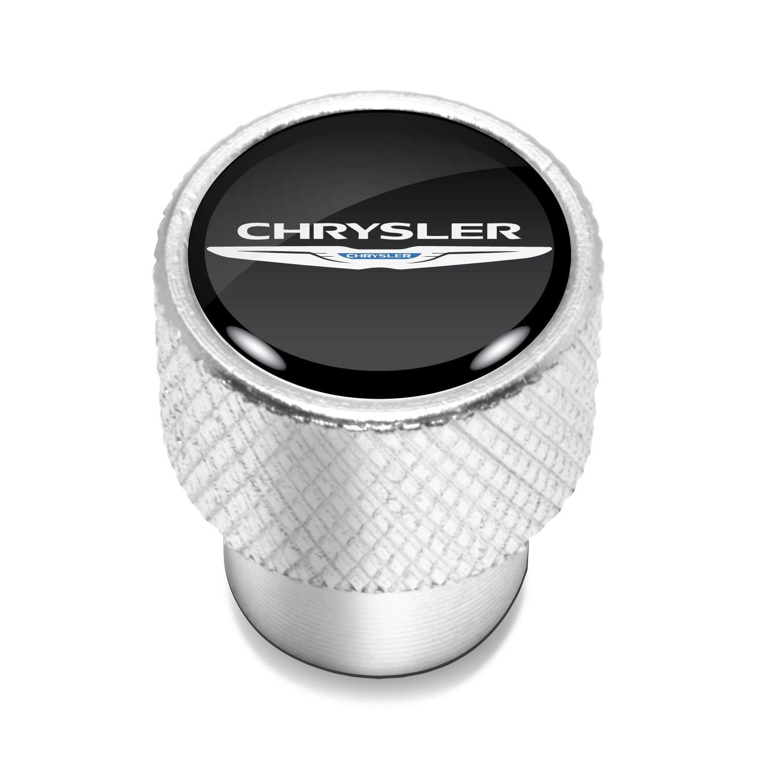 Chrysler Logo in Black on Shining Silver Aluminum Tire Valve Stem Caps