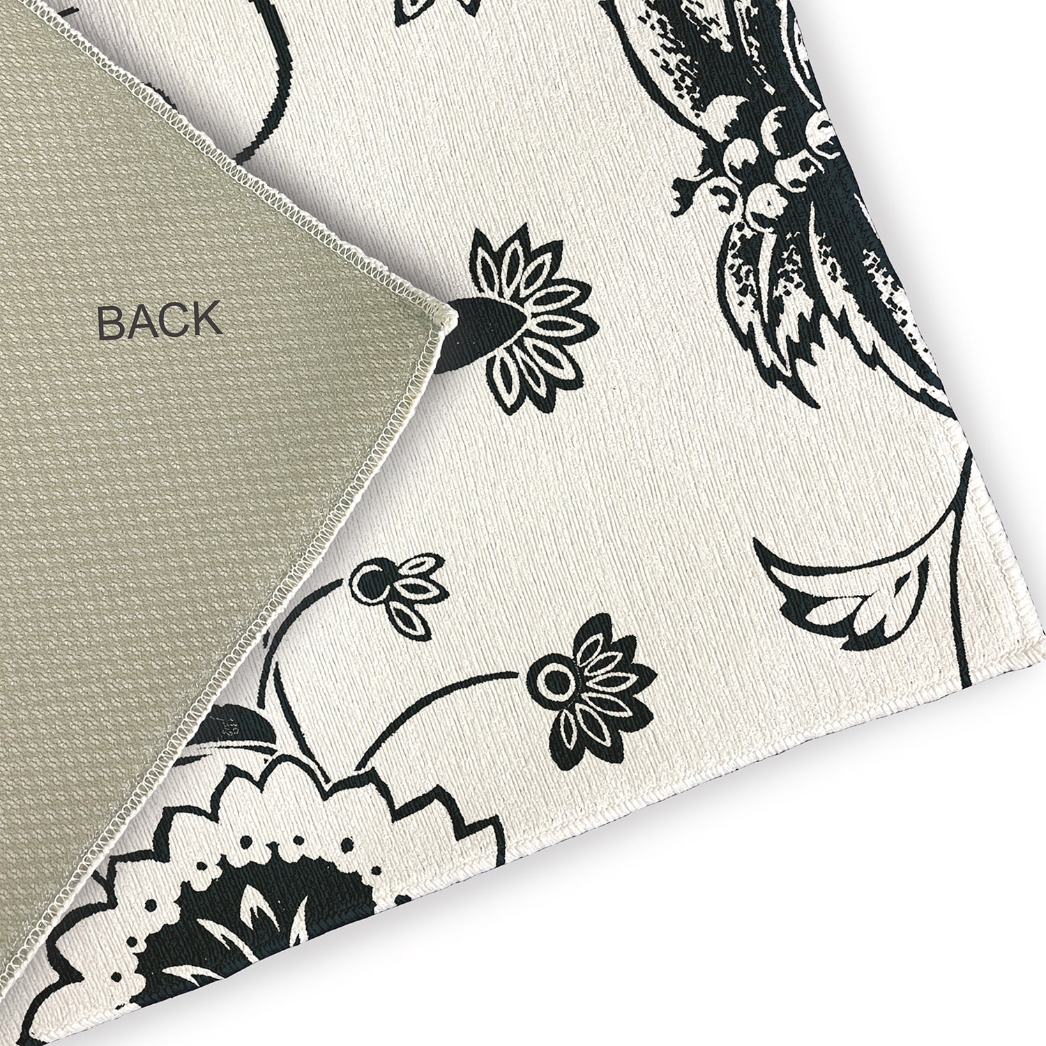 18" x 30" Simply Daisy Traditional Bird Floral French Country Chenille Area Rug, Black