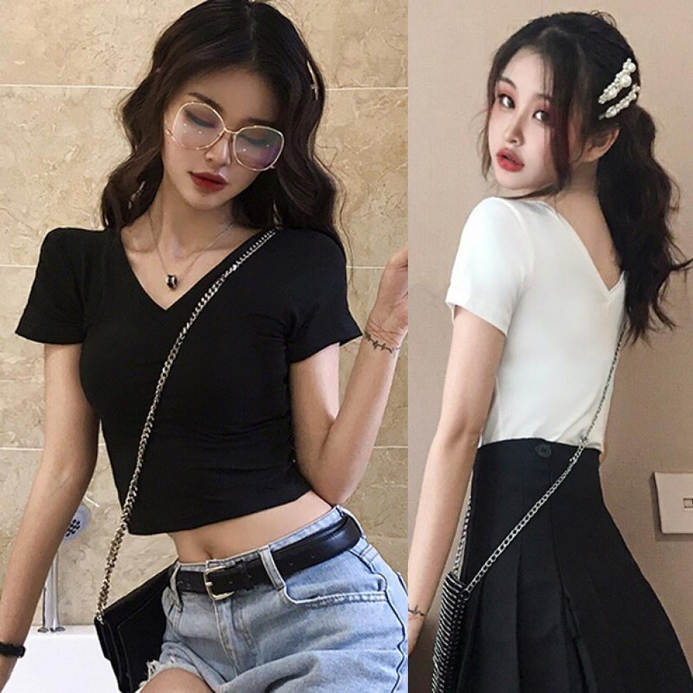 KOOYET Summer Fashion Women Classic Solid Color Short Sleeve
