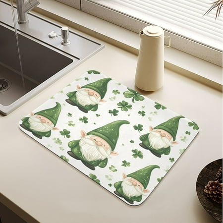 

Pattern Of Dwarf in Green Hat Drying Mat Diatomaceous Earth Super Absorbent Non-slip Rubber Sole Heat Resistant 230 Degrees Fahrenheit 15.7×11.8in