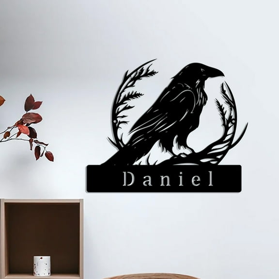 Custom Crow Metal Sign,Raven Sign,Personalized Black Crow Name Sign,Metal Crow Wall Art,Raven Birdwatch Home Decor,Gift for Bird
