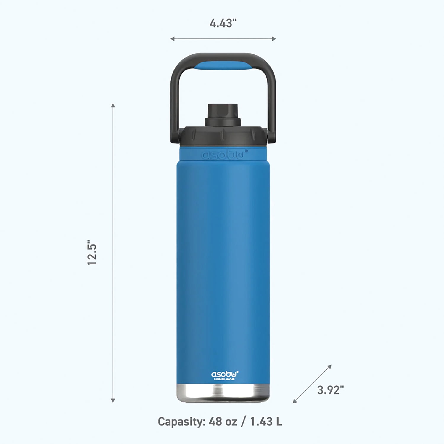Asobu Canyon Water Jug Slim Large Stainless Steel  Insulated for Hot or Cold with Full Hand Handle 50 Ounces (Blue)