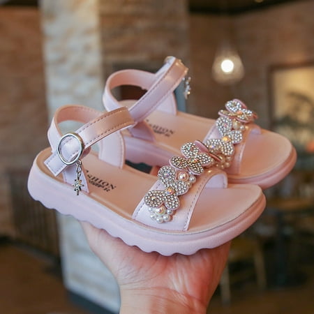 

Hunpta Kids Sandals Infant Kids Baby Girls Pearl Crystal Butterfly Single Princess Shoes Sandals
