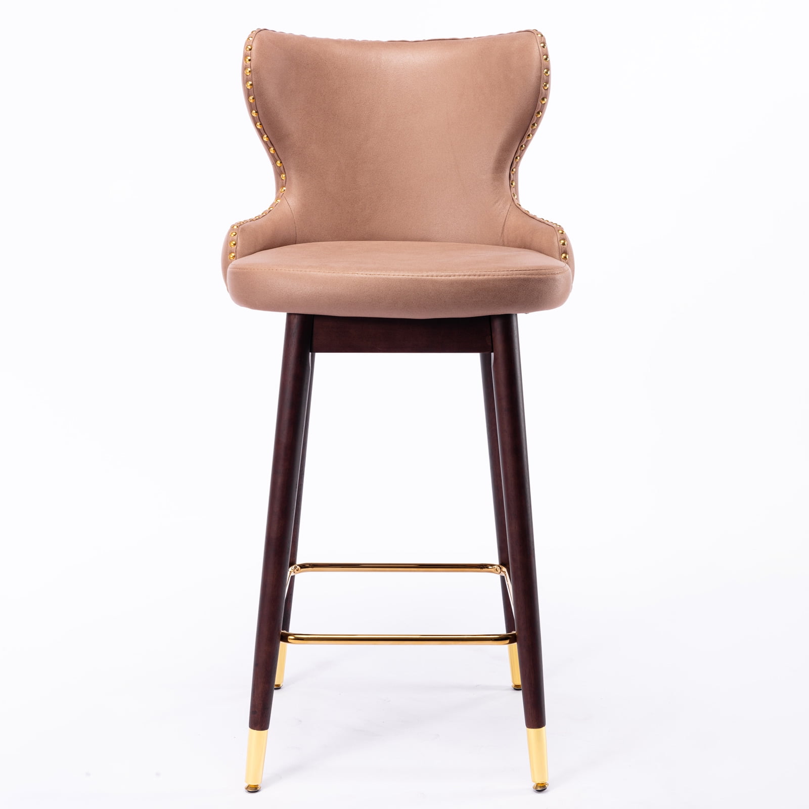 Yardi Yard Modern Leathaire Set of 2 Bar Stools with Back, 29.9" Tufted Gold Nailhead Trim Counter Height Stools for Pub Kitchen, Khaki Yardi Yard Modern Leathaire Set of 2 Bar Stools with Back, 29.9" Tufted Gold Nailhead Trim Counter Height Stools for Pub Kitchen, Khaki