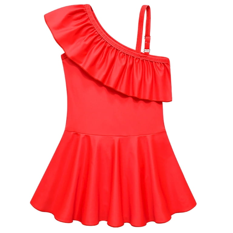 asymmetrical swim dress Ruyang for Girls Ruffled Strap One Piece Bathing Suit Summer Baby Toddlers Stretch Quick Dry Swimwear Size:UK 10 / FR  38 Delicate A-Line Strapless Pleated Style SKU: F-DRS-CHM-SLIP-SL Complete your look with