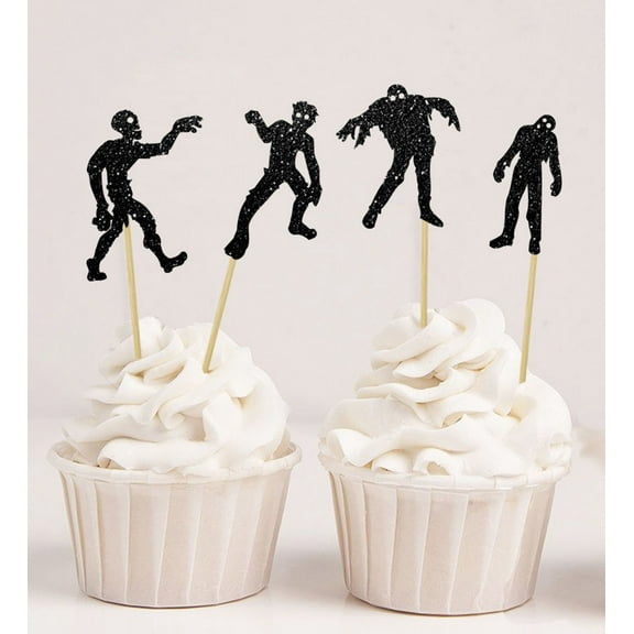 Darling Souvenir, Halloween Zombie Silhouettes Cupcake Topper, Zombie Party Dessert Decorations - Pack Of 20