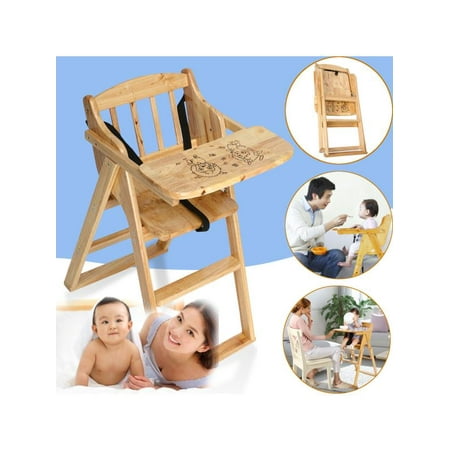 Oak High Chair - Aimeeli Wooden High Chair with Tray, Modern Baby Oak Wood Dinning Chair Infant Toddler Folding Feeding Booster Perfect Feeding Highchairs