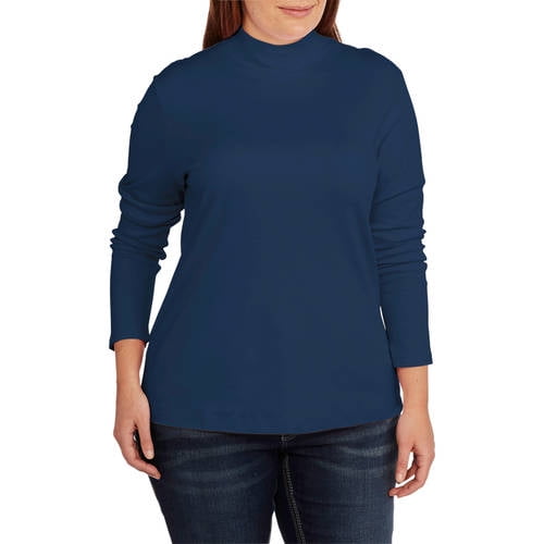 Women's Plus-Size Long Sleeve Mock Neck Top - Walmart.com