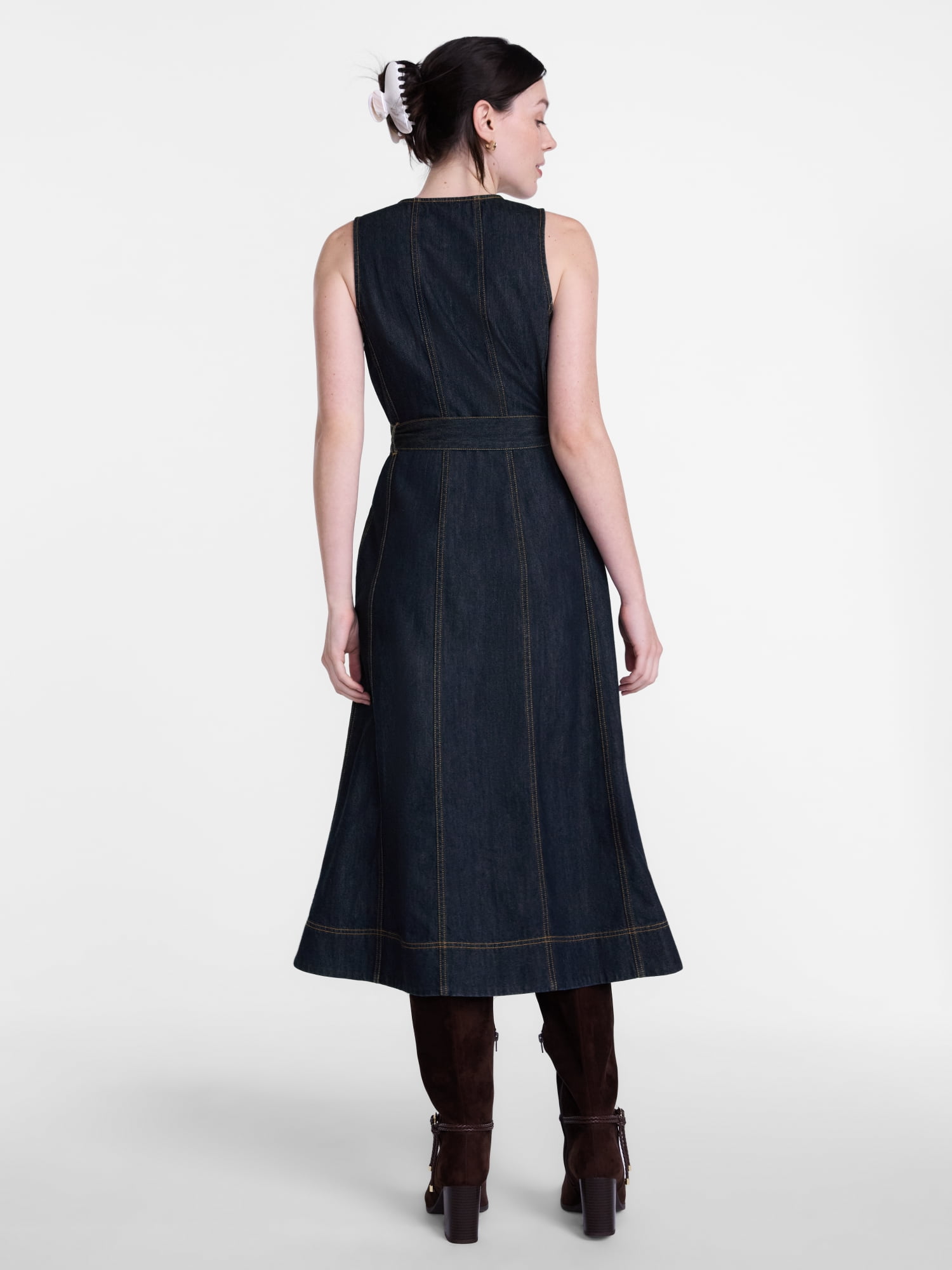 Scenario Women's and Women's Plus Sleeveless Denim Midi Dress, Sizes XS-4X