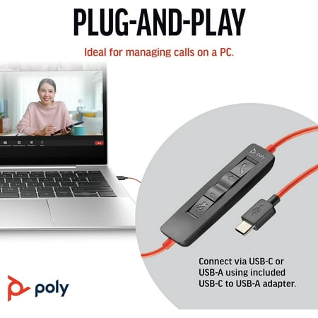 Poly - Blackwire 3220 USB-A Noise Cancelling On-Ear Headset - Black